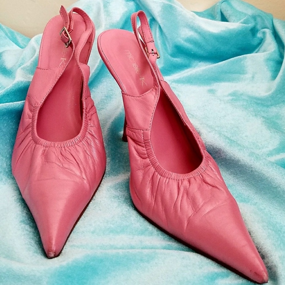 Michelle K Barbie Pink Leather Slingback Heels
